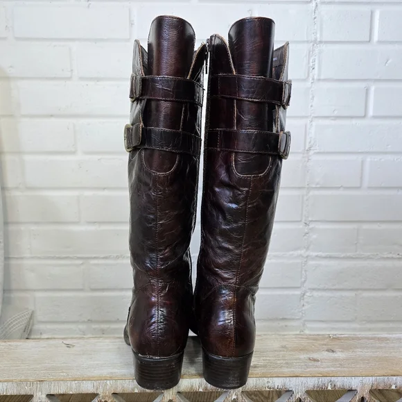 Born Cherry Brown Heeled Knee High Riding Boots Size 8 - Picture 11 of 14